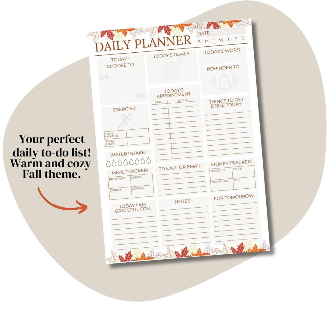 Motivational Daily Planner Sheet Fall Theme